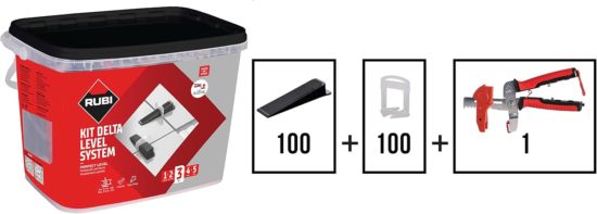 RUBI KIT DELTA LEVEL SYSTEM 2MM  03958 Cj 100 UD 100 BRIDAS,  100 CUÑAS Y UNA TENAZA